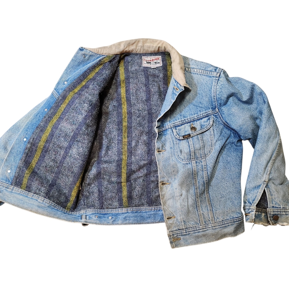 Vintage 70s Storm Rider Heavy Liner Lee Denim Jacket with Beige Collar Boxy Fit